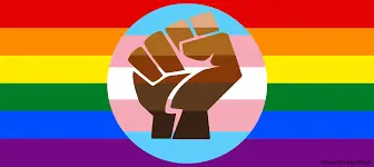 Sunshine E;lectrology LGBTQ+ flag, with Black Empowerment Fist